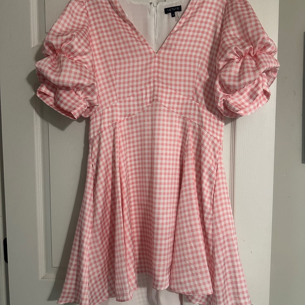 1. State Pink and White Ruffled Tiered Sundress